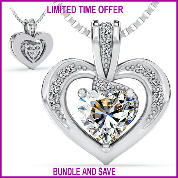 Sterling Silver Moissanite Heart Necklace Adjustable Chain Gift